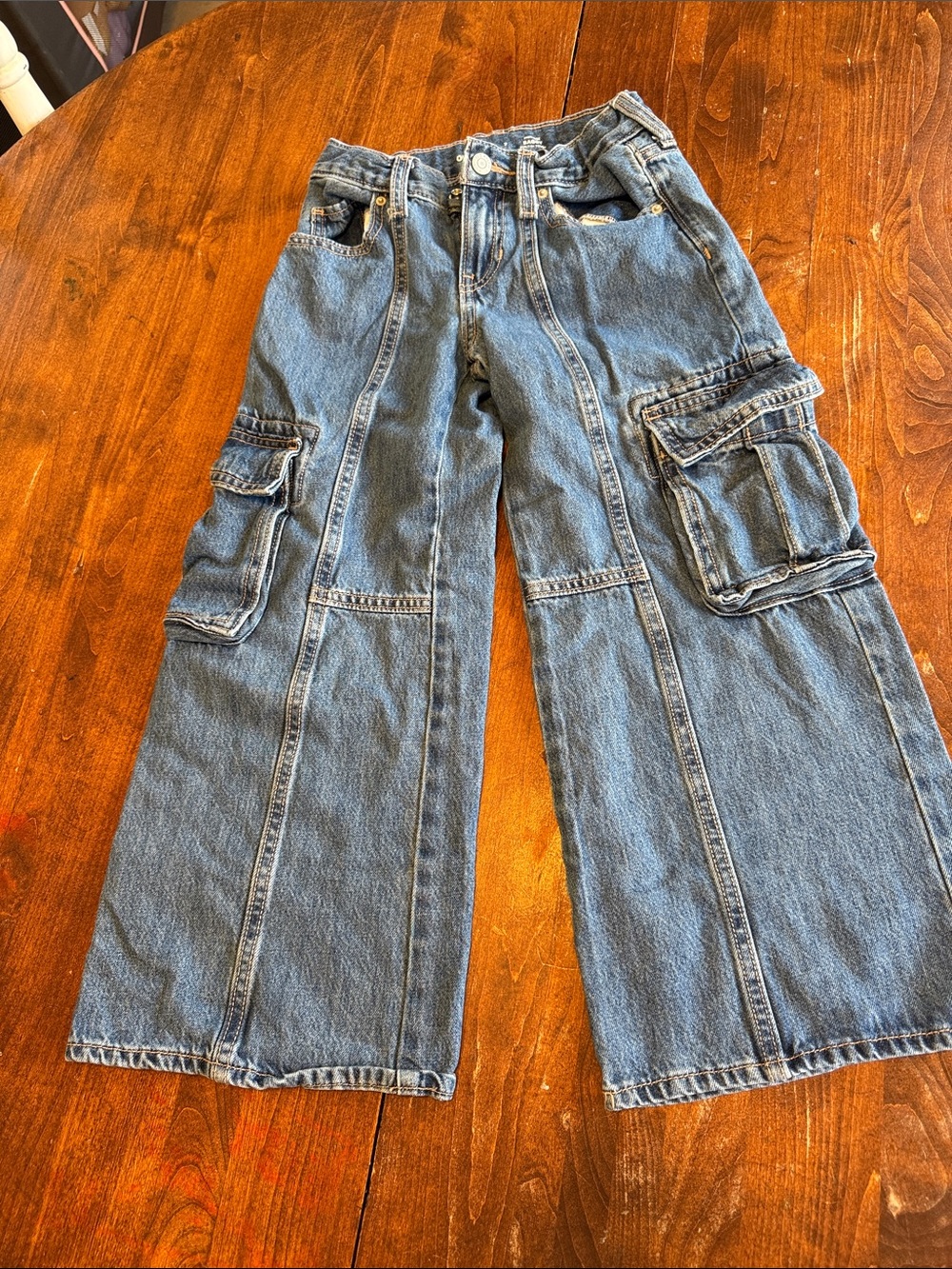 Old Navy Kids Wide-Leg Cargo Jeans in Blue Denim